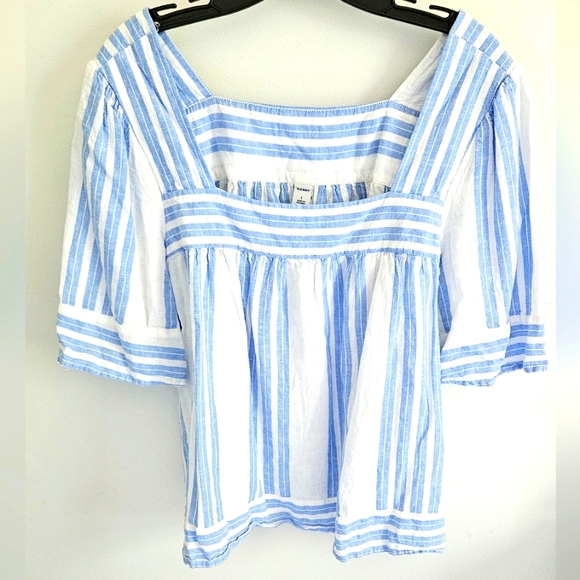 Old Navy linen blend blue stripe top - Picture 2 of 4